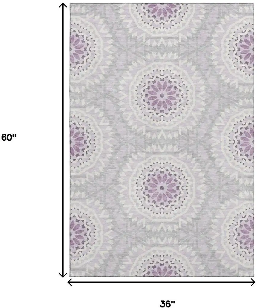 Lilac And Ivory Geometric Washable Area Rug With UV Protection Photo 3