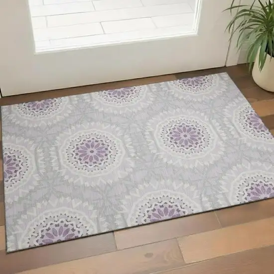 Lilac And Ivory Geometric Washable Area Rug With UV Protection Photo 1
