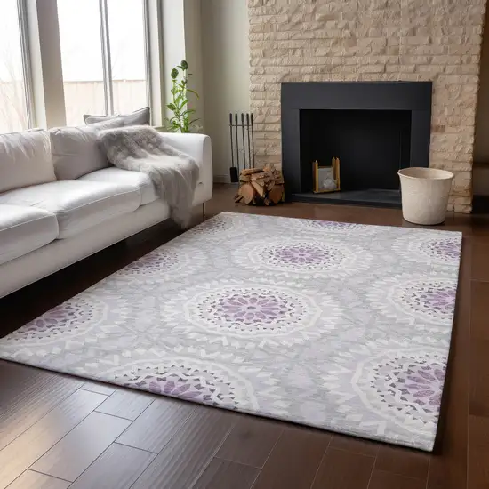 Lilac And Ivory Geometric Washable Area Rug With UV Protection Photo 6