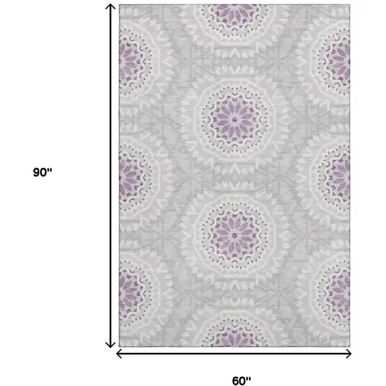 Lilac And Ivory Geometric Washable Area Rug With UV Protection Photo 3