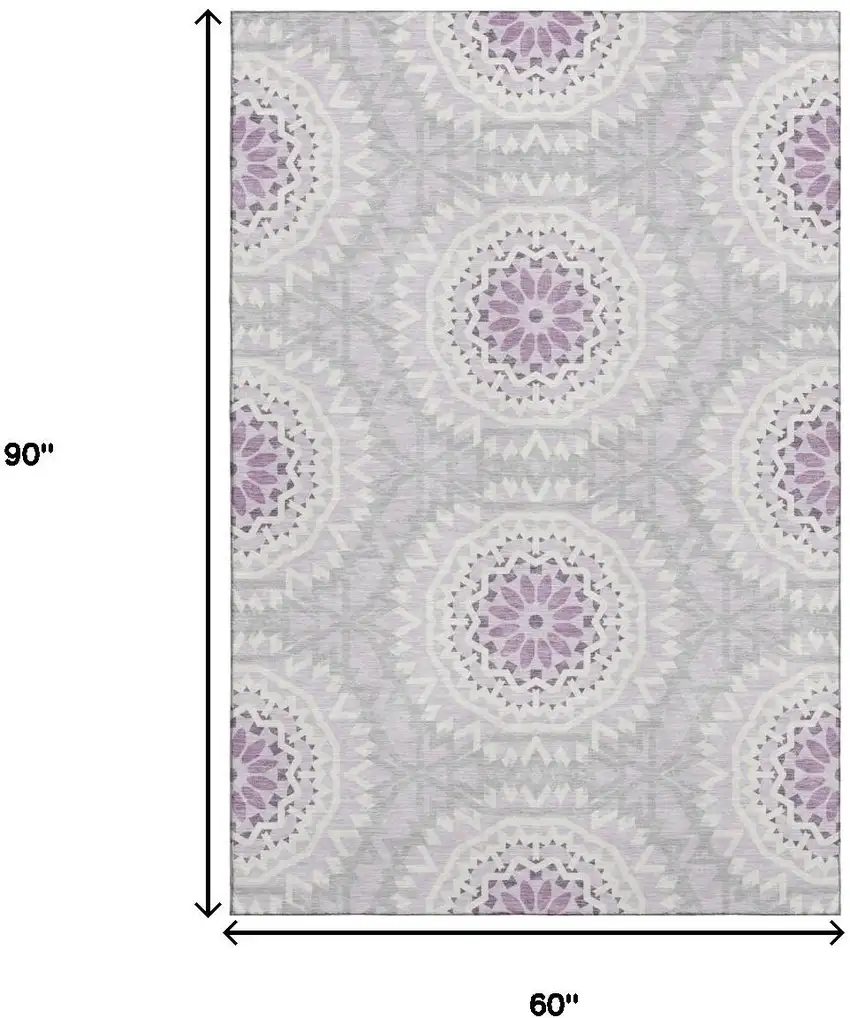 Lilac And Ivory Geometric Washable Area Rug With UV Protection Photo 3