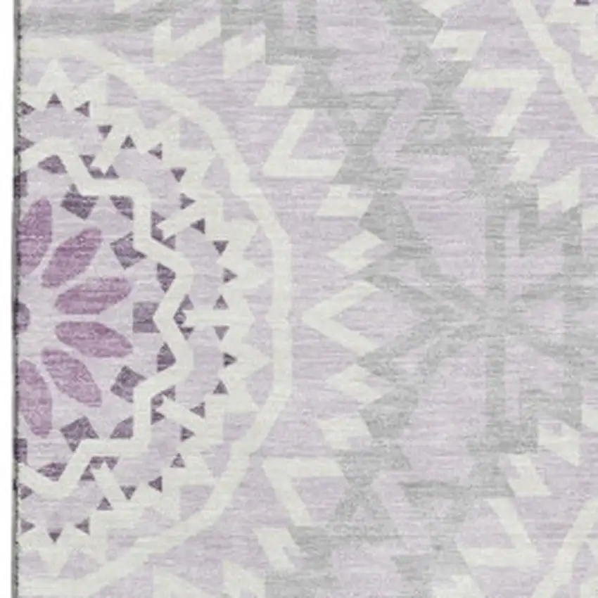 Lilac And Ivory Geometric Washable Area Rug With UV Protection Photo 3