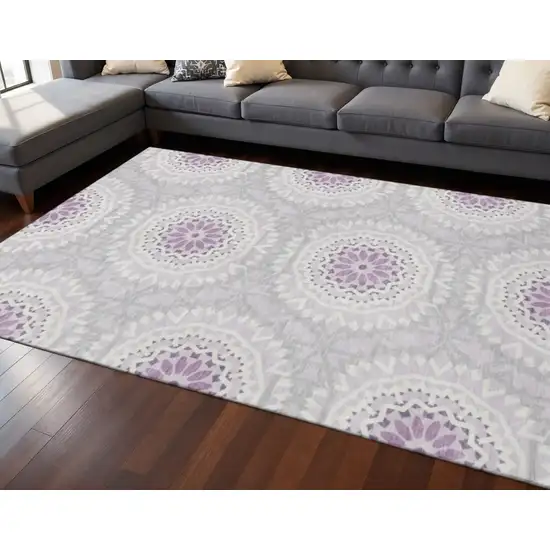 Lilac And Ivory Geometric Washable Area Rug With UV Protection Photo 2
