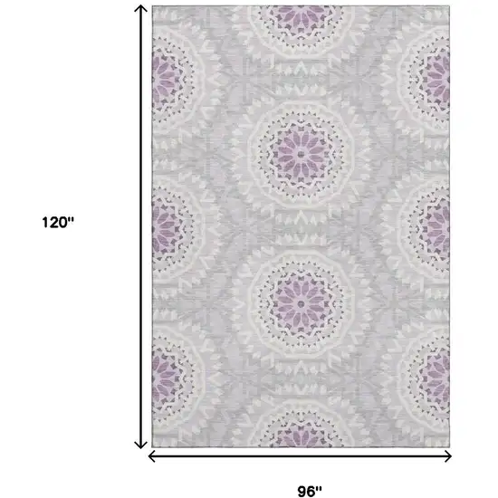 Lilac And Ivory Geometric Washable Area Rug With UV Protection Photo 3
