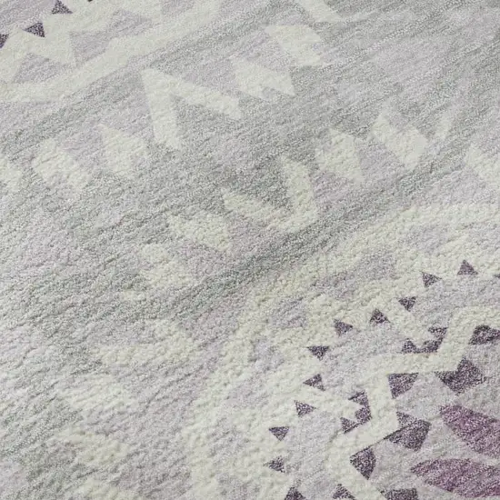 Lilac And Ivory Geometric Washable Area Rug With UV Protection Photo 9