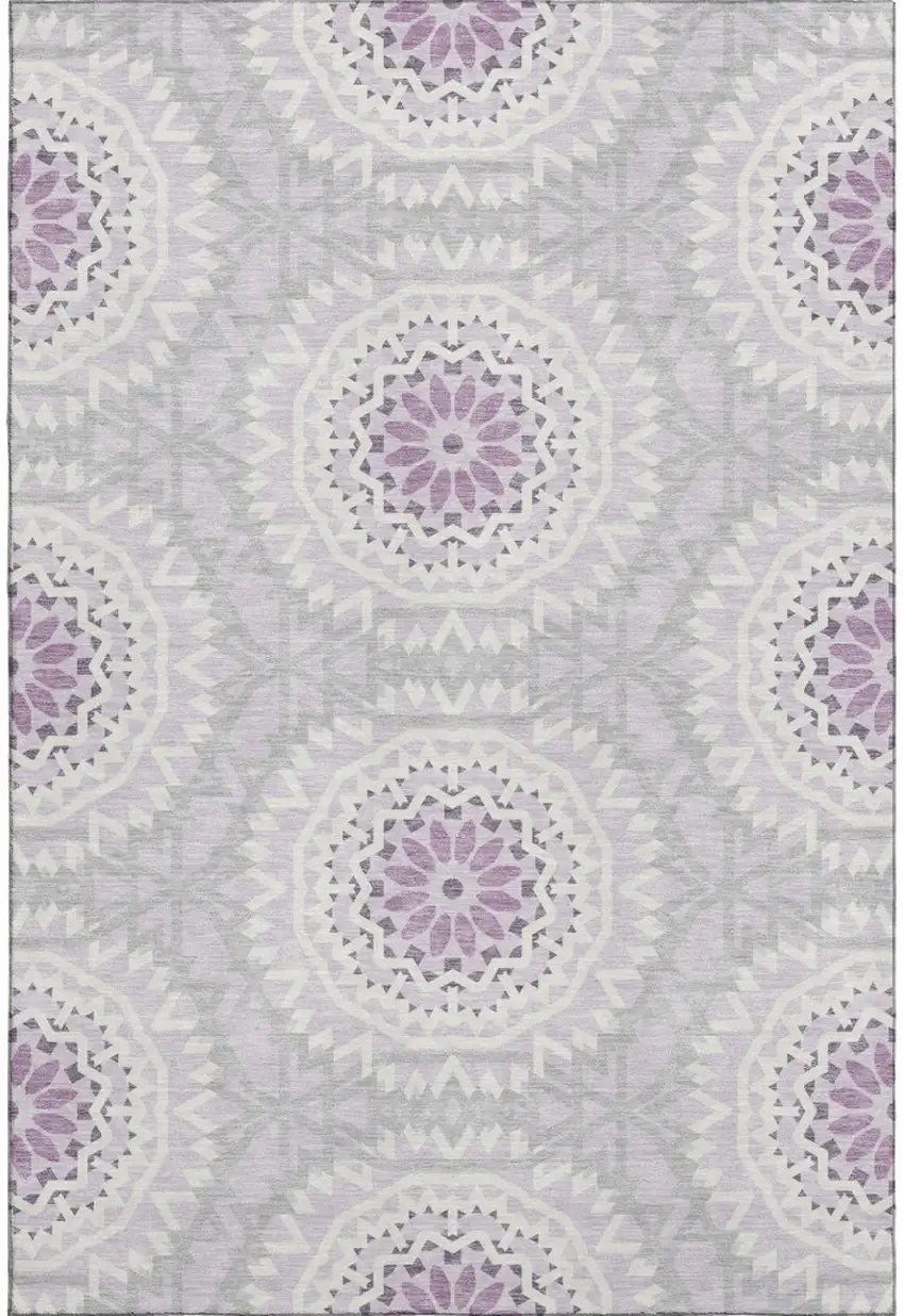Lilac And Ivory Geometric Washable Area Rug With UV Protection Photo 1