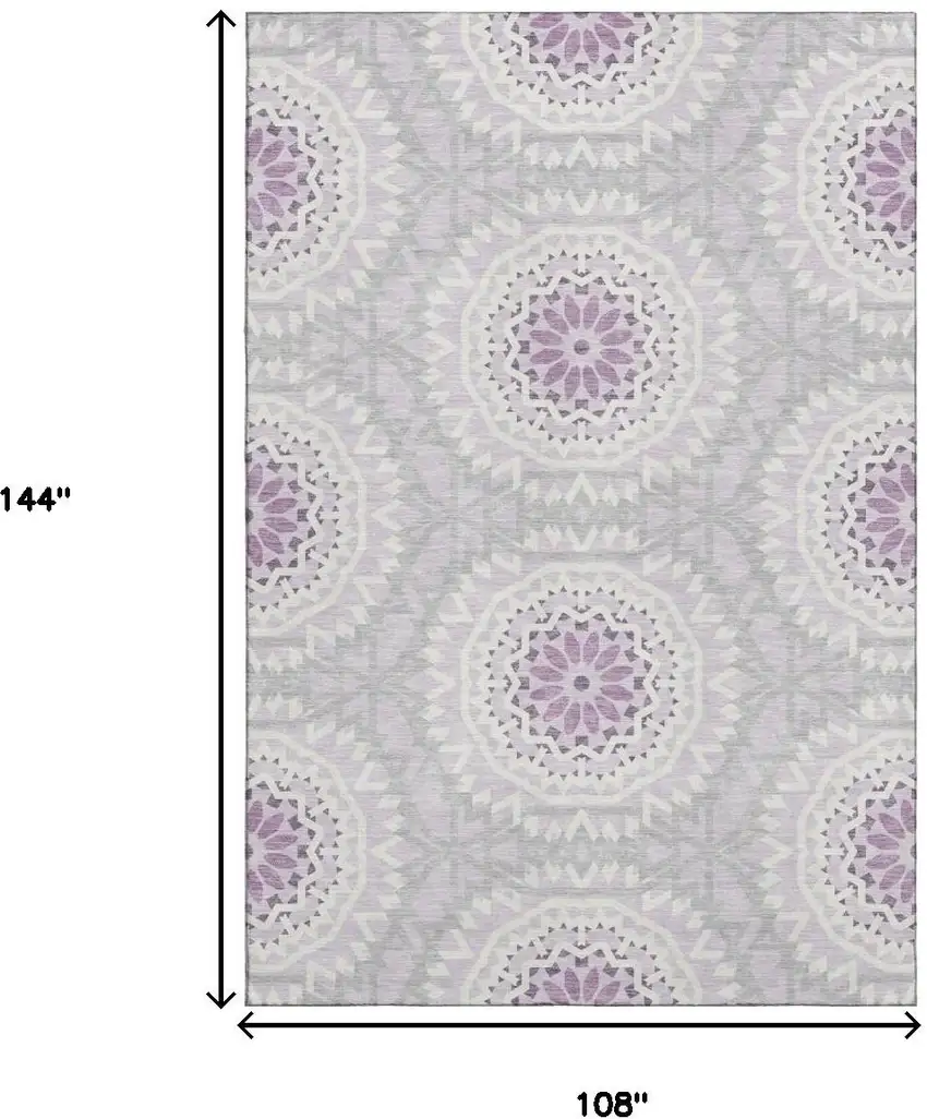 Lilac And Ivory Geometric Washable Area Rug With UV Protection Photo 3