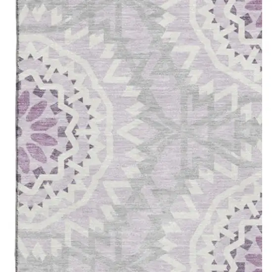 Lilac And Ivory Geometric Washable Area Rug With UV Protection Photo 4