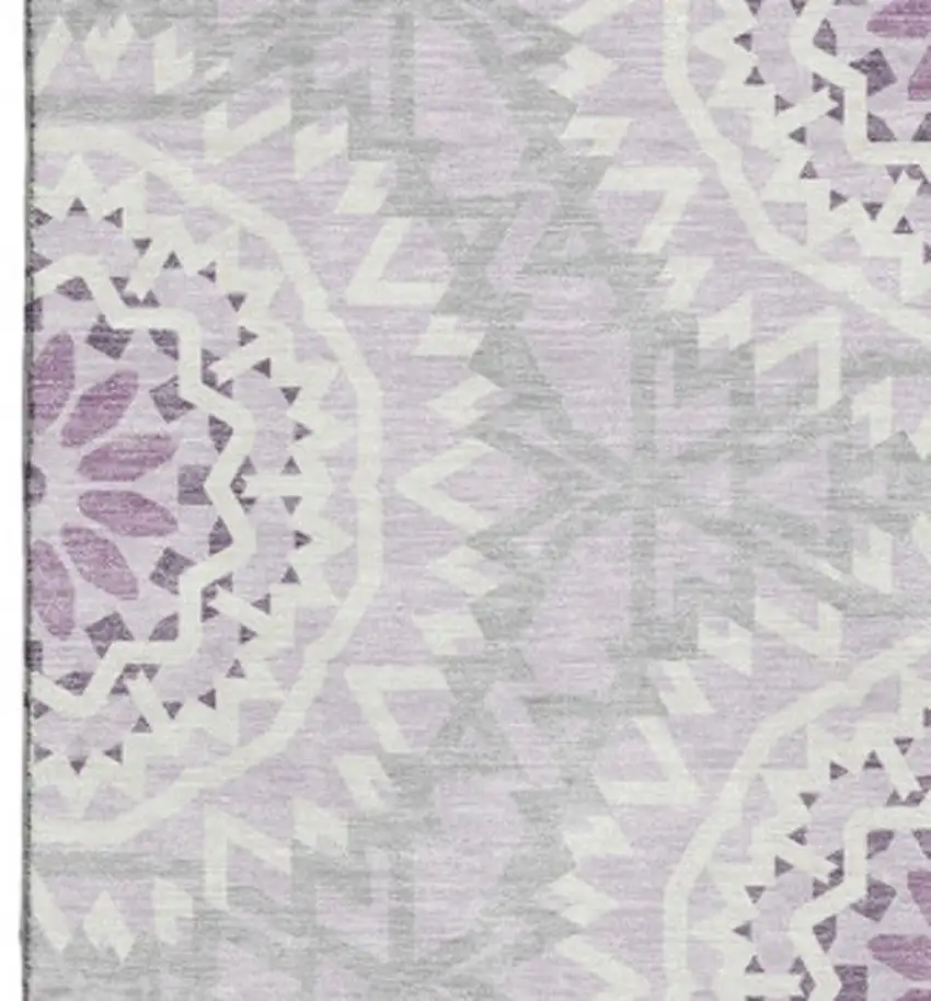 Lilac And Ivory Geometric Washable Area Rug With UV Protection Photo 4