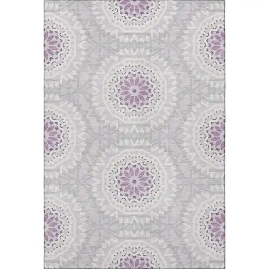 Lilac And Ivory Geometric Washable Area Rug With UV Protection Photo 4