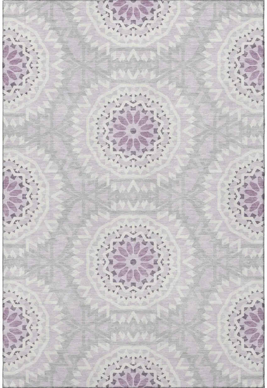 Lilac And Ivory Geometric Washable Area Rug With UV Protection Photo 4