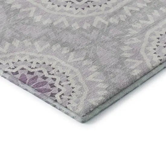 Lilac And Ivory Geometric Washable Area Rug With UV Protection Photo 8