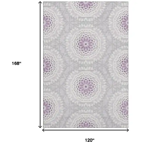 Lilac And Ivory Geometric Washable Area Rug With UV Protection Photo 3