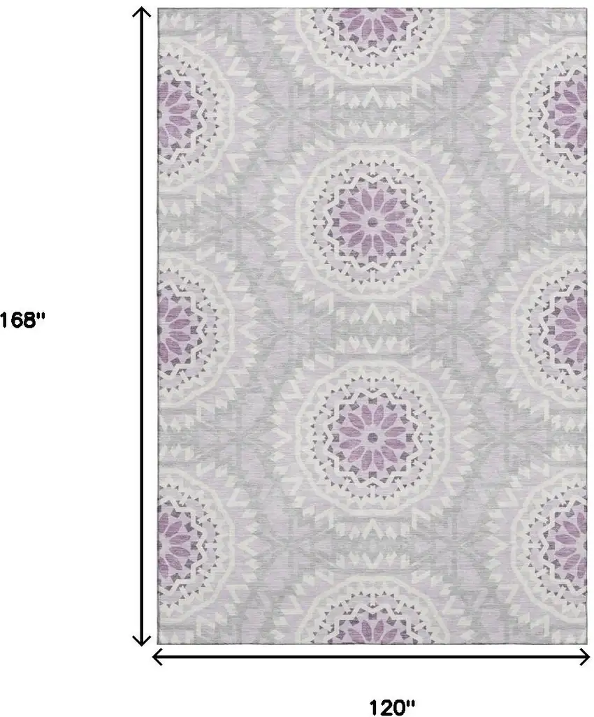 Lilac And Ivory Geometric Washable Area Rug With UV Protection Photo 3