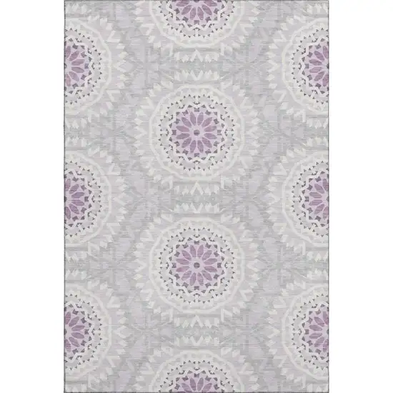 Lilac And Ivory Geometric Washable Area Rug With UV Protection Photo 1
