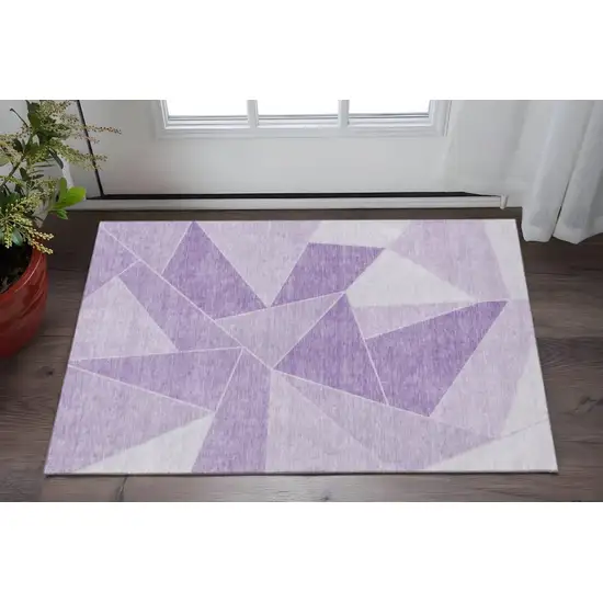 Lilac And Ivory Geometric Washable Area Rug With UV Protection Photo 2