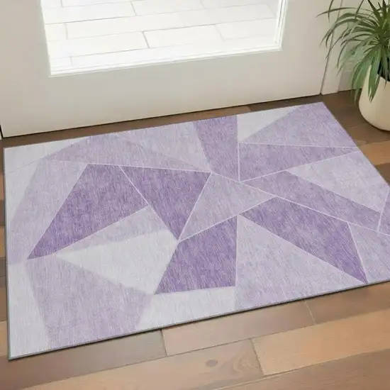 Lilac And Ivory Geometric Washable Area Rug With UV Protection Photo 1