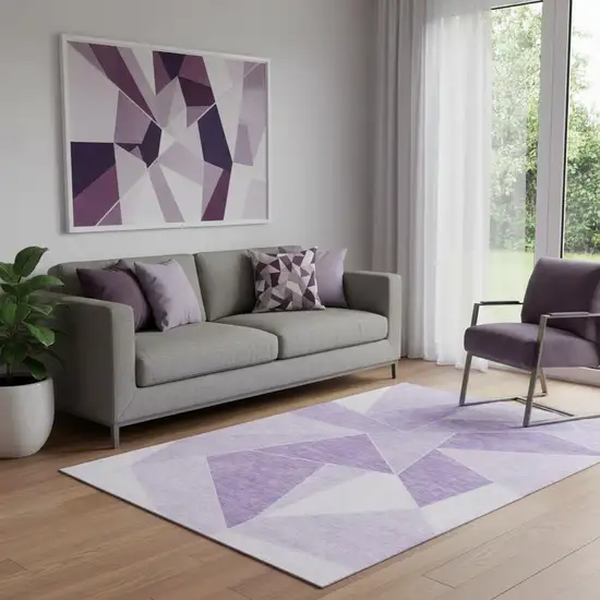 Lilac And Ivory Geometric Washable Area Rug With UV Protection Photo 1
