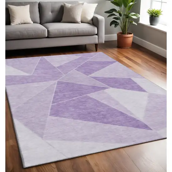 Lilac And Ivory Geometric Washable Area Rug With UV Protection Photo 2