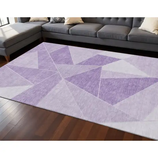 Lilac And Ivory Geometric Washable Area Rug With UV Protection Photo 2