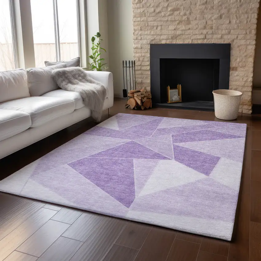 Lilac And Ivory Geometric Washable Area Rug With UV Protection Photo 6