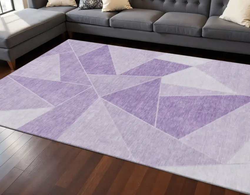 Lilac And Ivory Geometric Washable Area Rug With UV Protection Photo 2