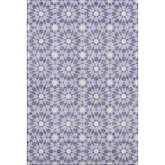 Lilac And Ivory Geometric Washable Area Rug With UV Protection Photo 1
