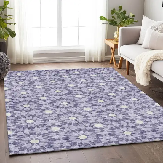 Lilac And Ivory Geometric Washable Area Rug With UV Protection Photo 5