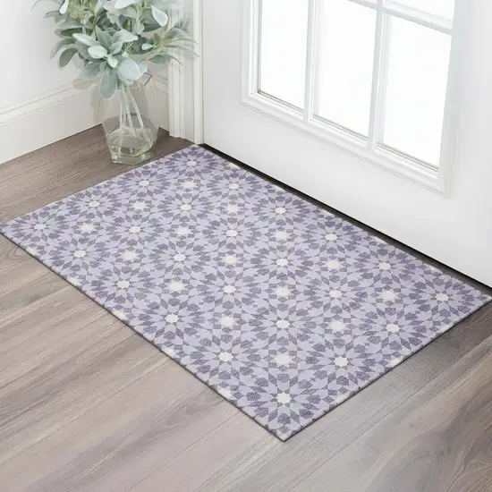 Lilac And Ivory Geometric Washable Area Rug With UV Protection Photo 1