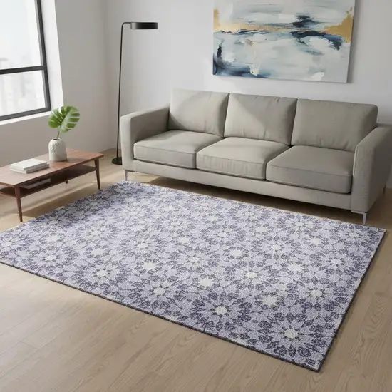 Lilac And Ivory Geometric Washable Area Rug With UV Protection Photo 2