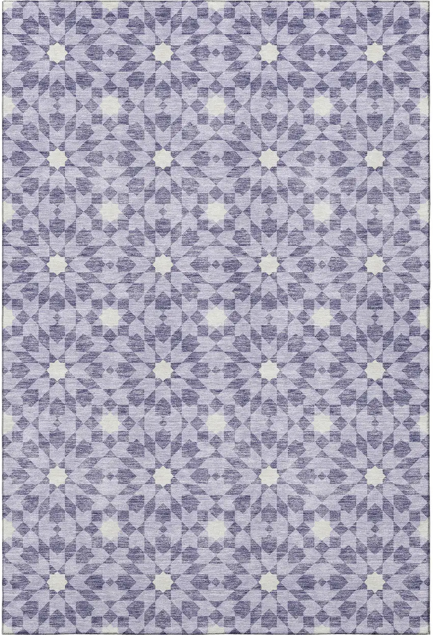 Lilac And Ivory Geometric Washable Area Rug With UV Protection Photo 5