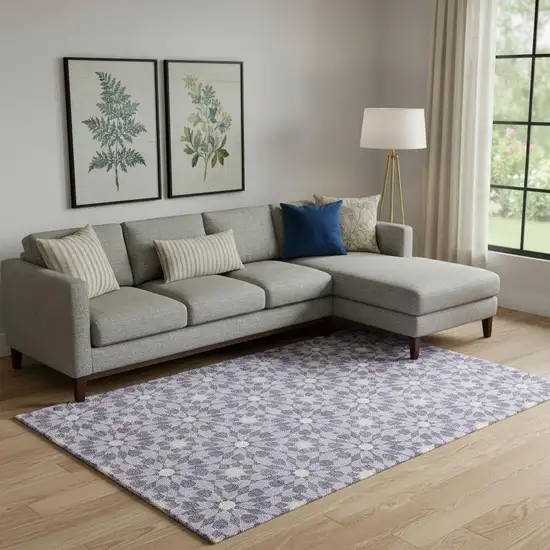 Lilac And Ivory Geometric Washable Area Rug With UV Protection Photo 1