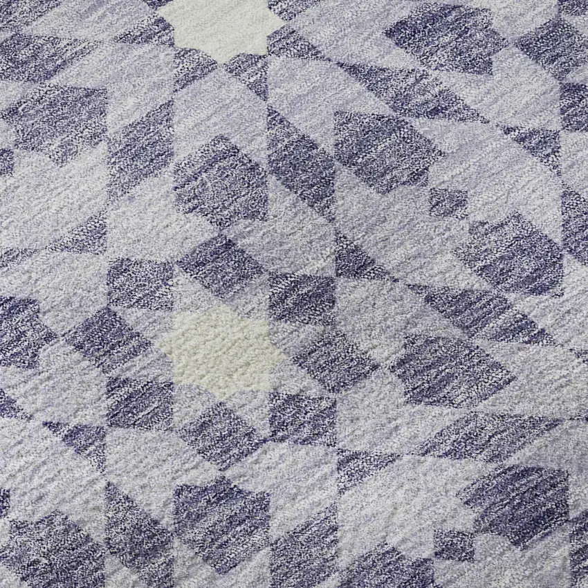 Lilac And Ivory Geometric Washable Area Rug With UV Protection Photo 8