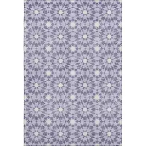 Photo of Lilac And Ivory Geometric Washable Area Rug With UV Protection