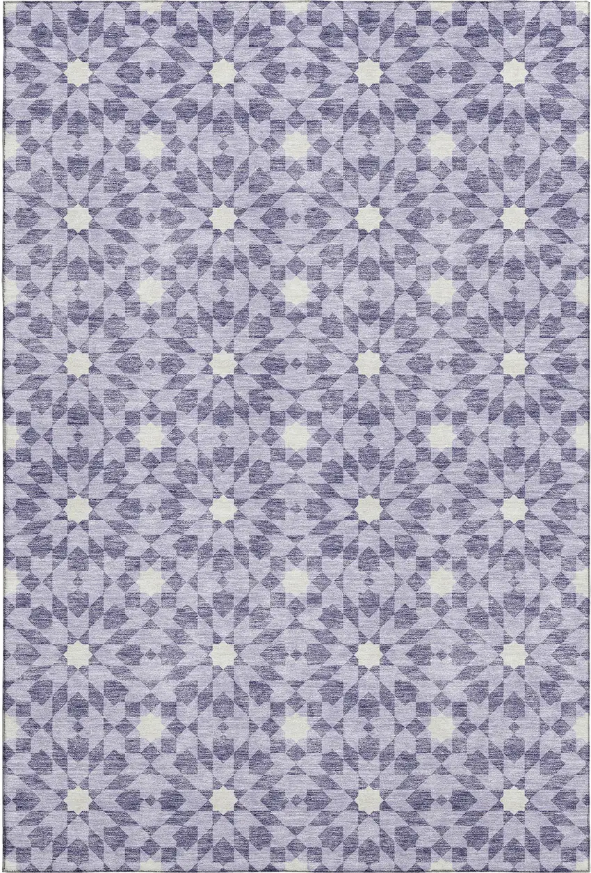 Lilac And Ivory Geometric Washable Area Rug With UV Protection Photo 1