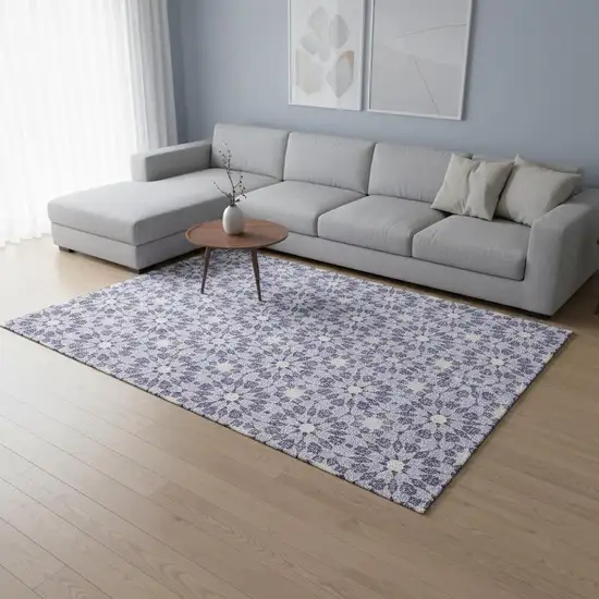 Lilac And Ivory Geometric Washable Area Rug With UV Protection Photo 2
