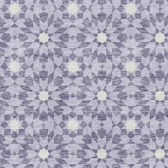 Lilac And Ivory Geometric Washable Area Rug With UV Protection Photo 3