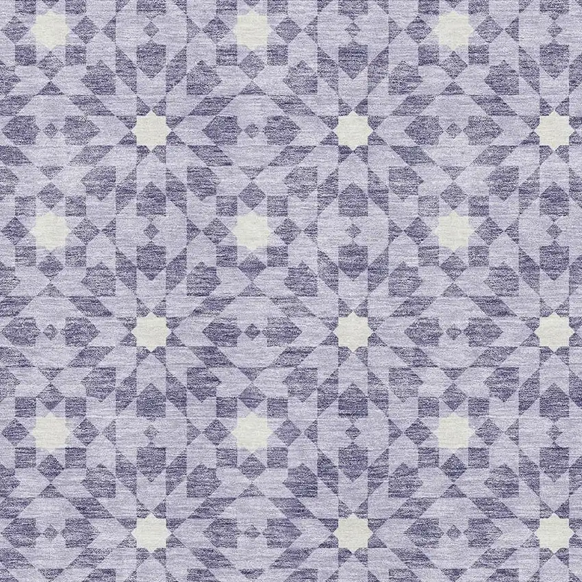 Lilac And Ivory Geometric Washable Area Rug With UV Protection Photo 3