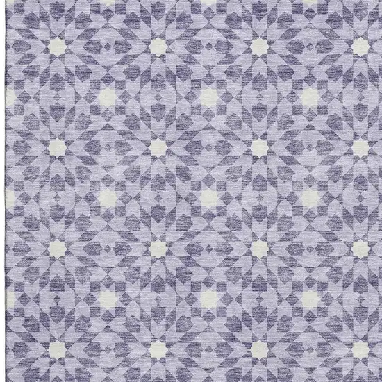 Lilac And Ivory Geometric Washable Area Rug With UV Protection Photo 4