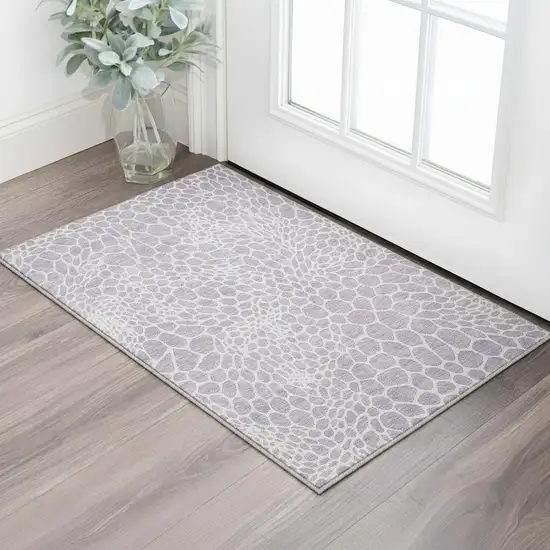 Lilac And Ivory Geometric Washable Area Rug With UV Protection Photo 2