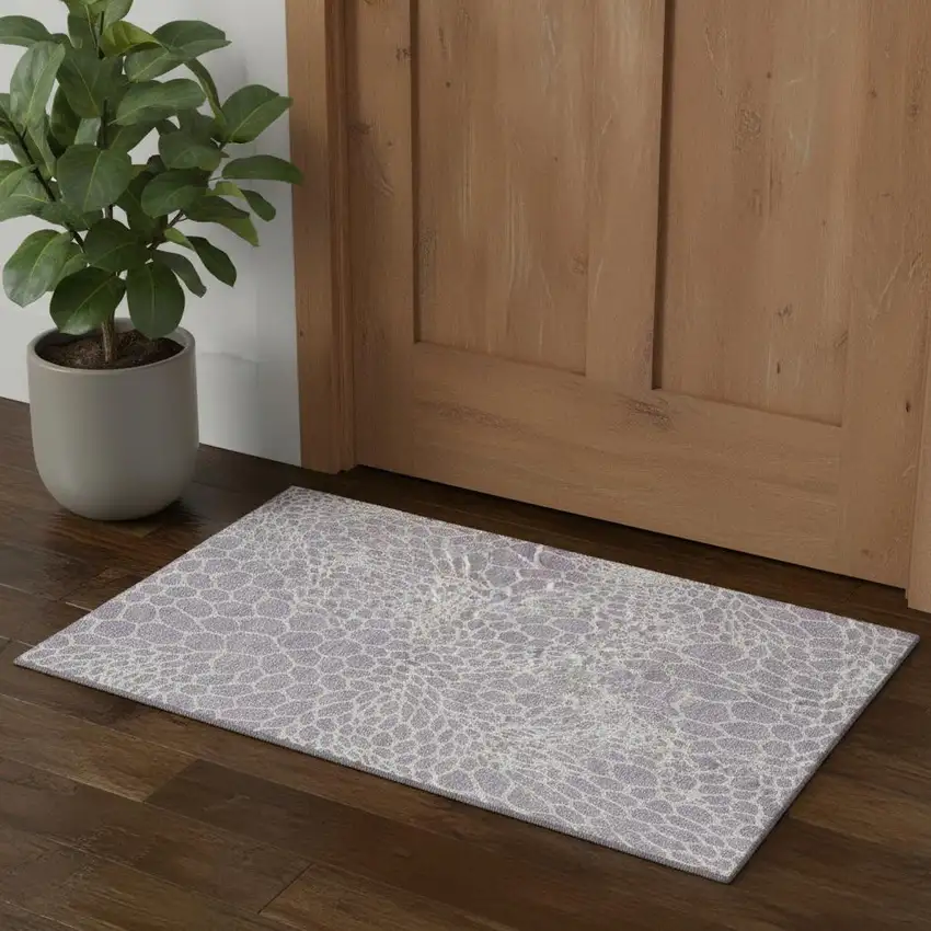 Lilac And Ivory Geometric Washable Area Rug With UV Protection Photo 1