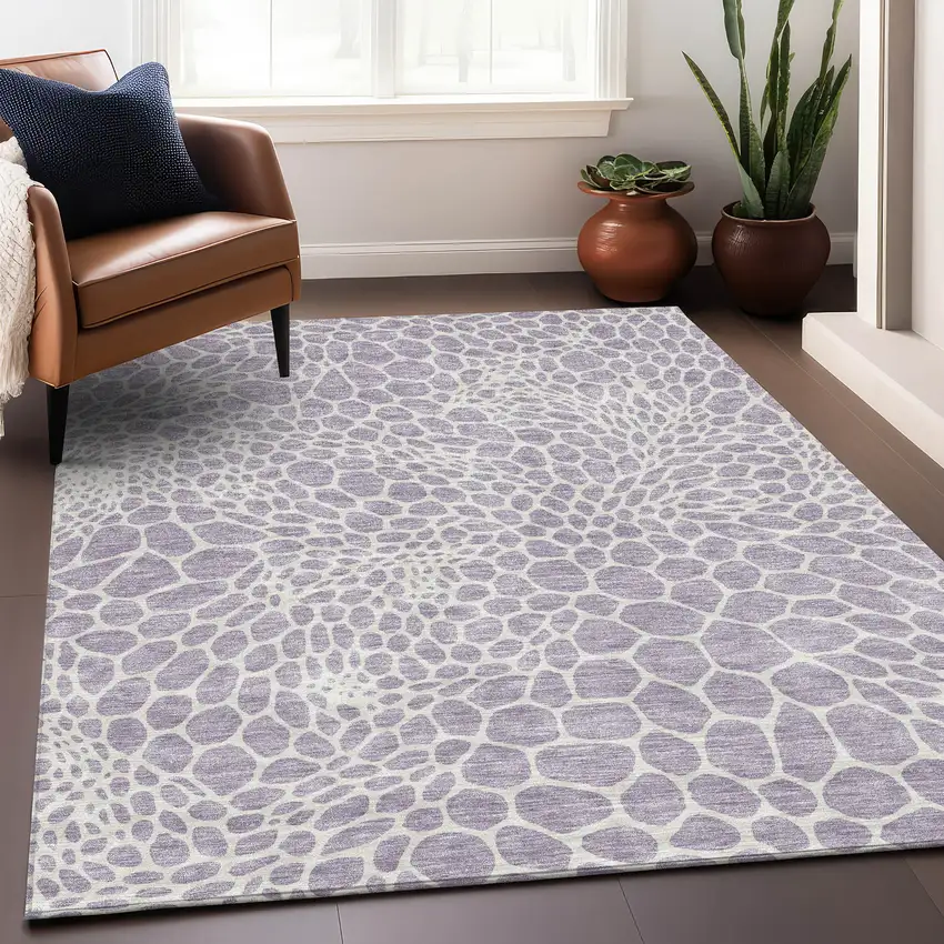 Lilac And Ivory Geometric Washable Area Rug With UV Protection Photo 5