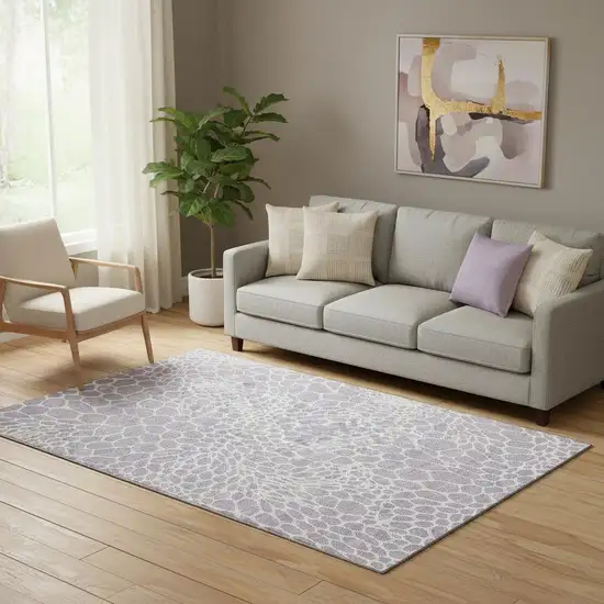 Lilac And Ivory Geometric Washable Area Rug With UV Protection Photo 1