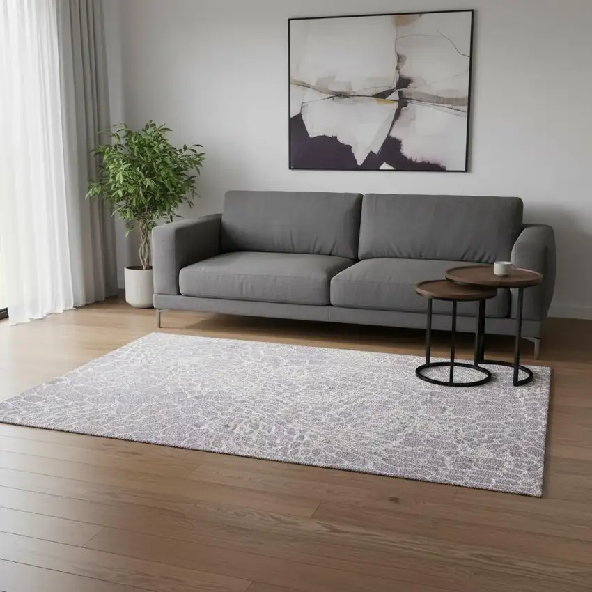 Lilac And Ivory Geometric Washable Area Rug With UV Protection Photo 2