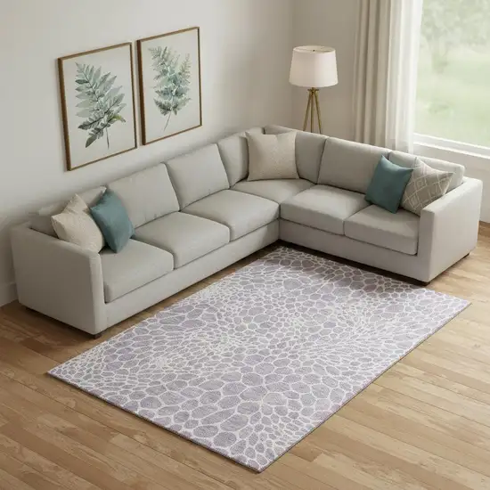 Lilac And Ivory Geometric Washable Area Rug With UV Protection Photo 1