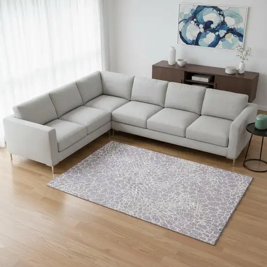 Lilac And Ivory Geometric Washable Area Rug With UV Protection Photo 2