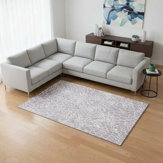 Lilac And Ivory Geometric Washable Area Rug With UV Protection Photo 2