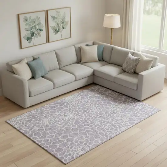 Lilac And Ivory Geometric Washable Area Rug With UV Protection Photo 1