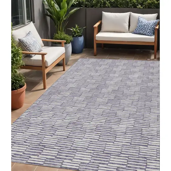 Lilac And Ivory Geometric Washable Indoor Outdoor Area Rug Photo 1