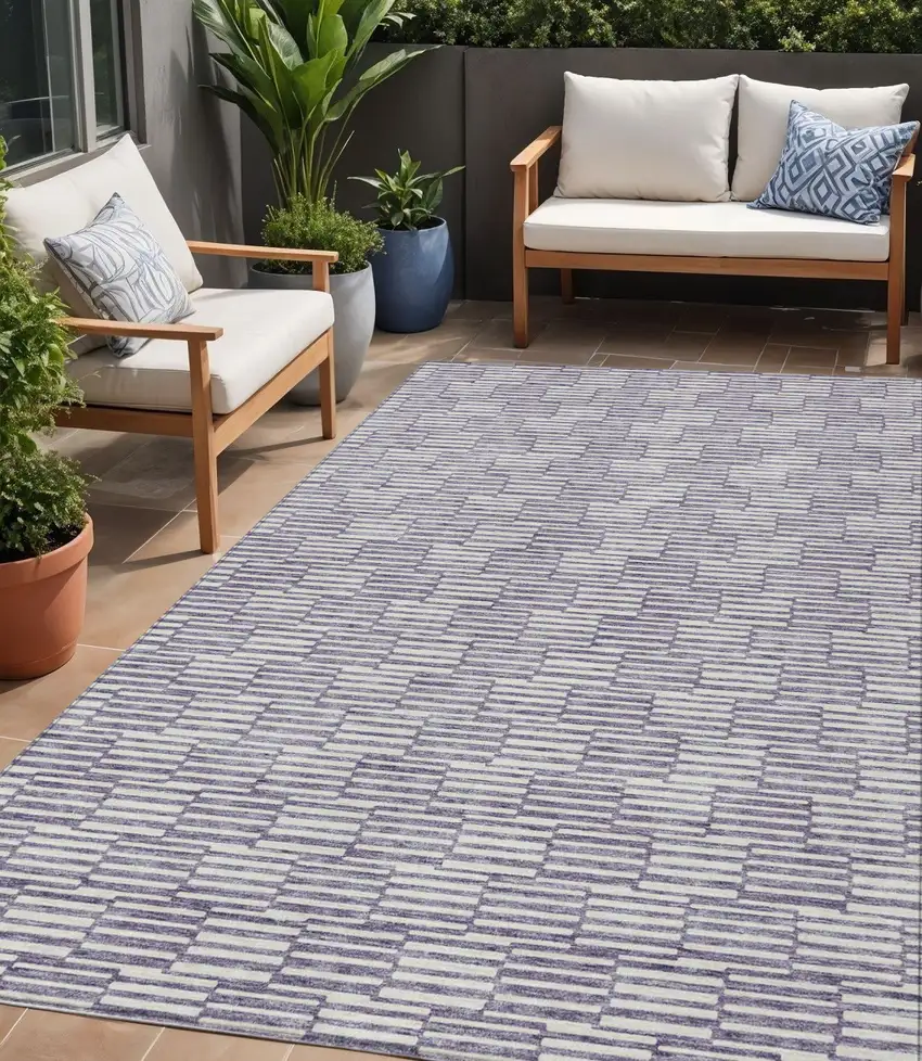Lilac And Ivory Geometric Washable Indoor Outdoor Area Rug Photo 1